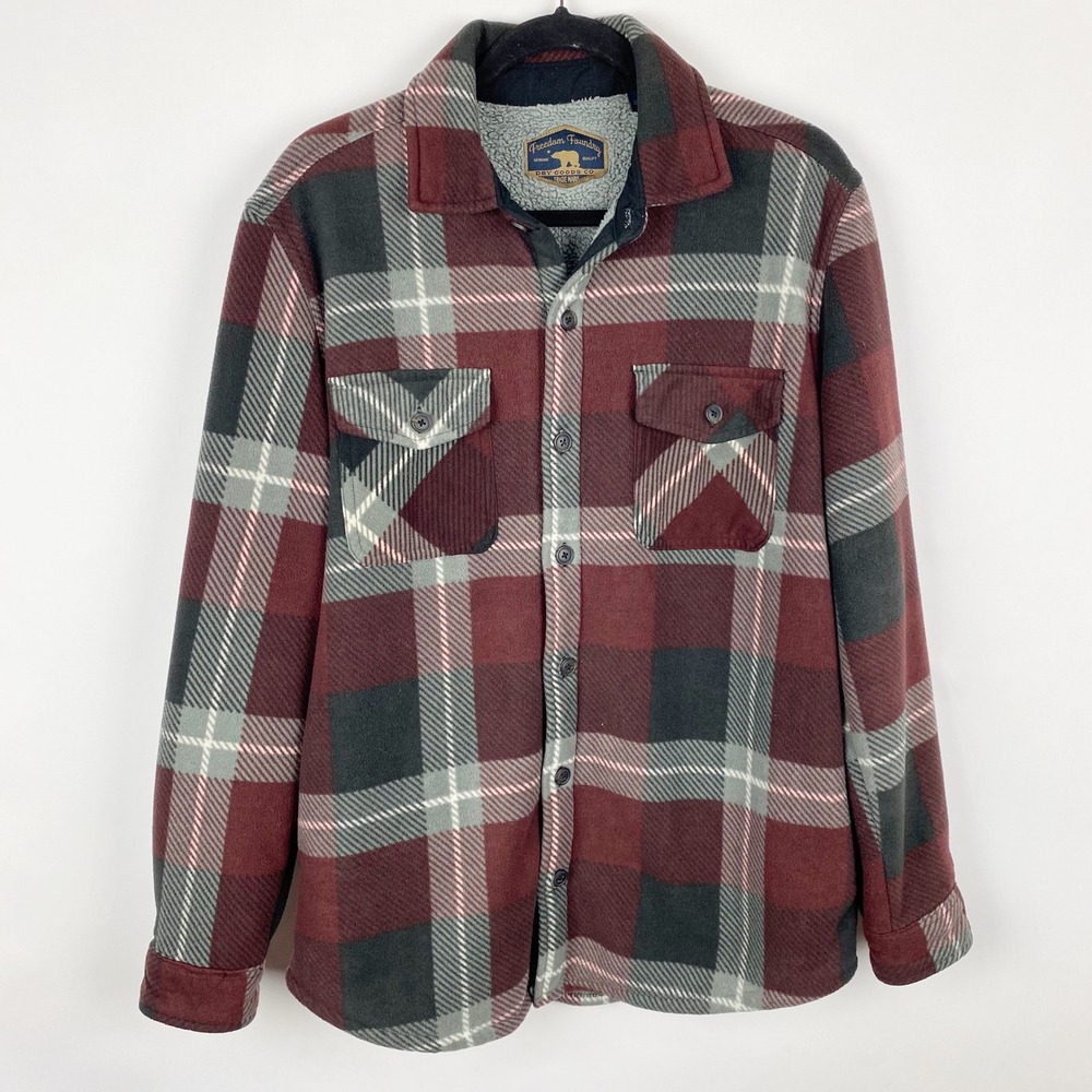 Freedom Foundry Men's Plaid Fleece Sherpa Lined Shirt Jacket Size‎ M